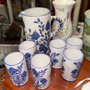 Vintage Portuguese jug & 6 goblets