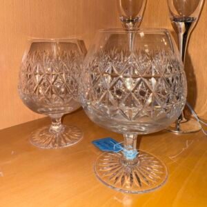 2 cut glass brandy glasses