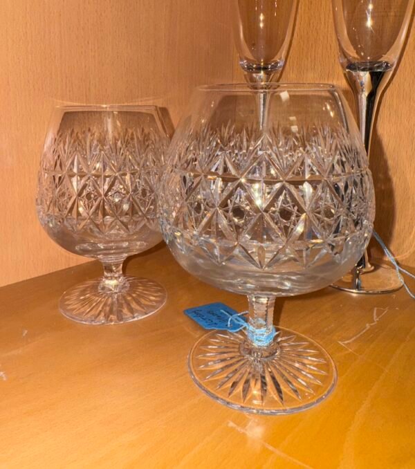 2 cut glass brandy glasses