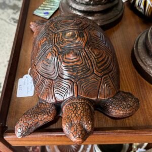 Large hand carved wooden turtle