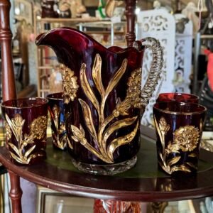 Bohemian jug and 5 glasses