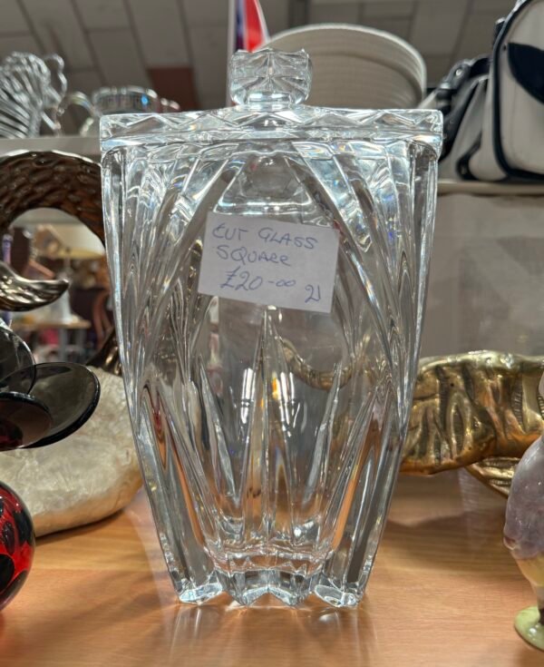 Cut glass square jar