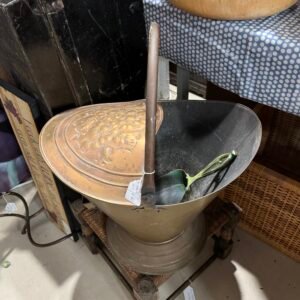 Half cover copper coal scuttle and dust pan