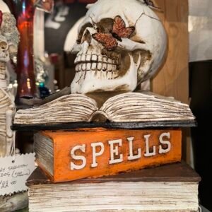 Light up skull on books