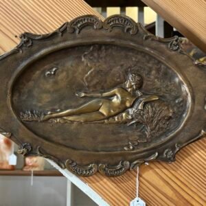 French art nouveau wall plate gilded pewter (signed garanti)