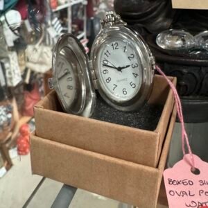 Boxed silver oval pocket watch
