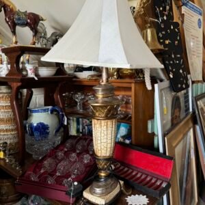 Wood effect desk lamp