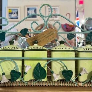 Metal rack with 4 continental herb/spice containers