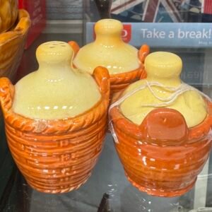 Basket salt, pepper and mustard pots