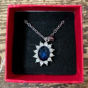 Silver tone blue pendant