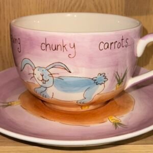 Hand painted Whittard of Chelsea large tea cup and saucer “Bunnies”