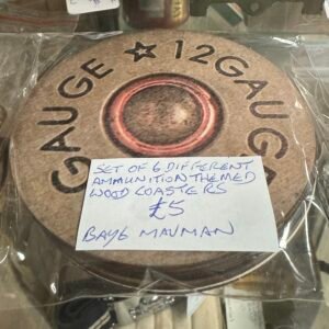 Set of 6 different ammunition themed wood coasters