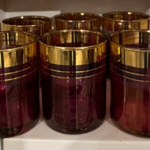 6 gold and deep pink glasses