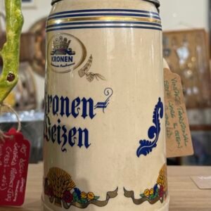 Vintage traditional stoneware stein stamped Pewter lid - Kronen Weizen