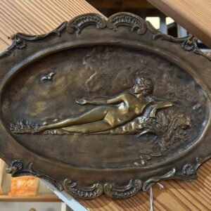 French art nouveau wall plate gilded pewter