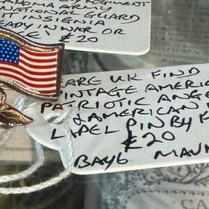 Rare UK find vintage patriotic angel and American flag lapel pin by FAF
