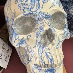 Blue and white floral skull